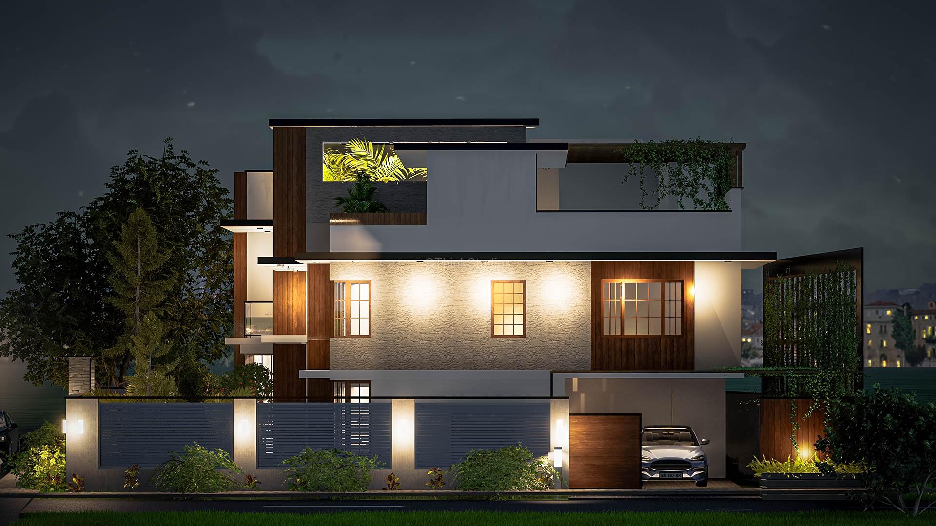 Architecture Design and Interior Design_Shuja Retreat_Vishakhapatnam_HYDERABAD_Side Night_001 Architectural Design and planners in Hyderabad - Architecture Design and Interior Design_Shuja Retreat_Vishakhapatnam_HYDERABAD_Side Night_001