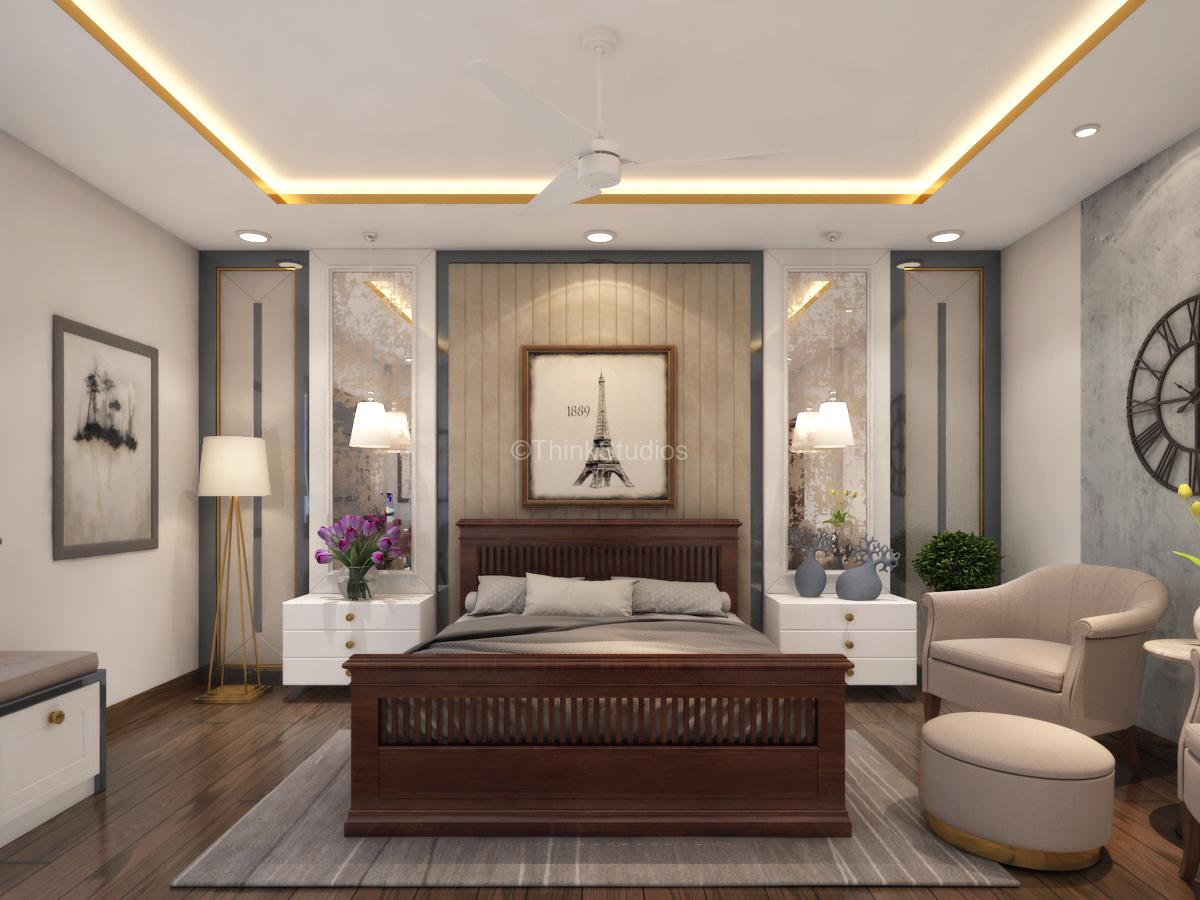 Master Bedroom Bed Villas Architectural designers in Hyderabad - Residential Apartment Interiors_thinkstudios_bedroom