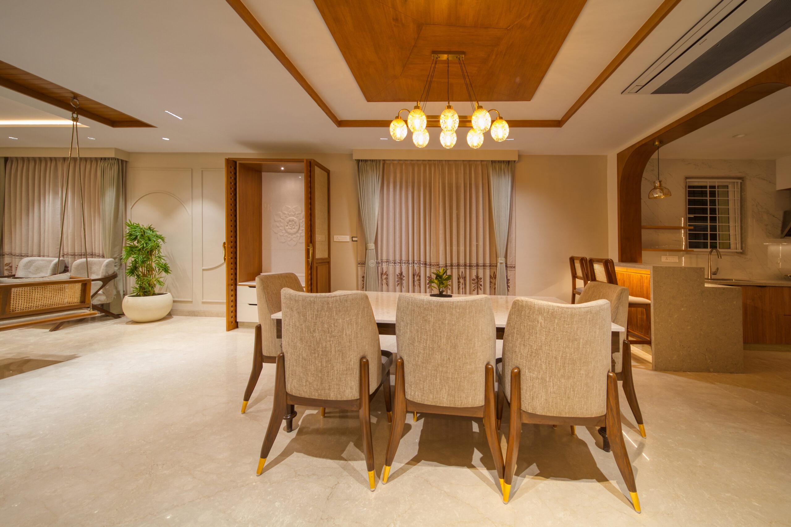 Custom designed dining table, nestled between the kitchen and living area.